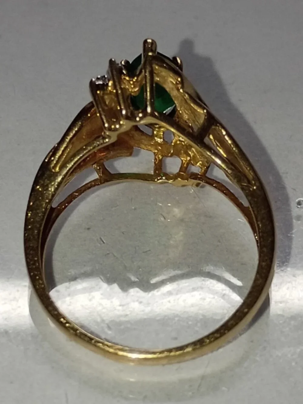 10Kt Two-Tone Gold Marquise Lab-Emerald Ring with Diamond-Accent
